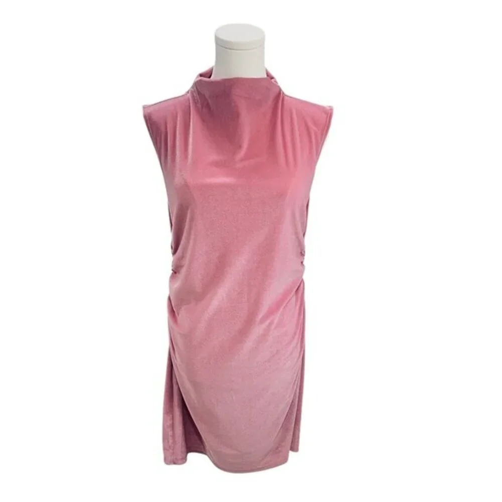 A New Day Pink Velvet Sleeveless Dress Medium‎ NWOT Mock Neck Cocktail Party - Picture 6 of 9